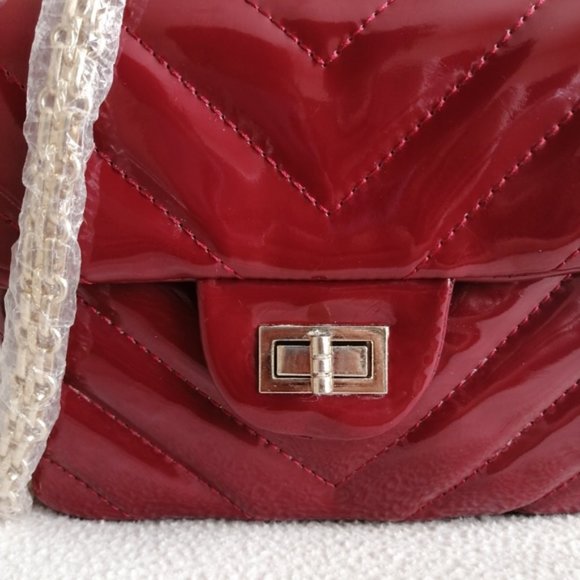 Maja Red Chevron Purse with Double Gold Chain - Picture 4 of 17